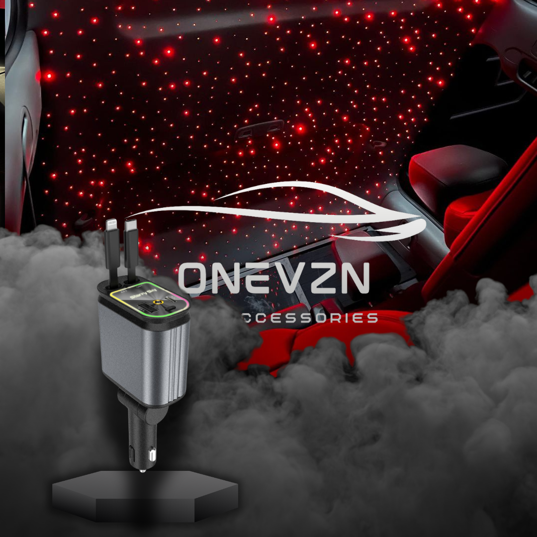 4-in-1 retractable car charger with built-in starlight ambient lighting - Onevzn