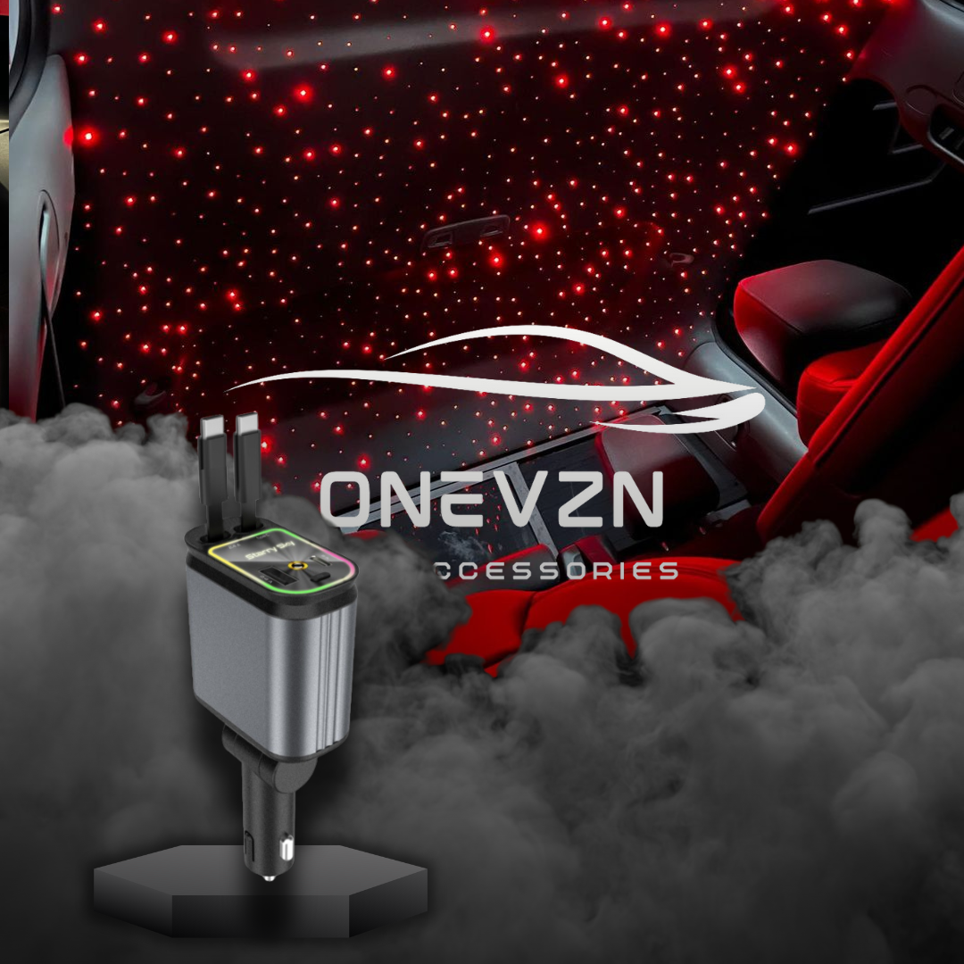 Onevzn 4-in-1 car charger showing telescopic cable management and fast charging